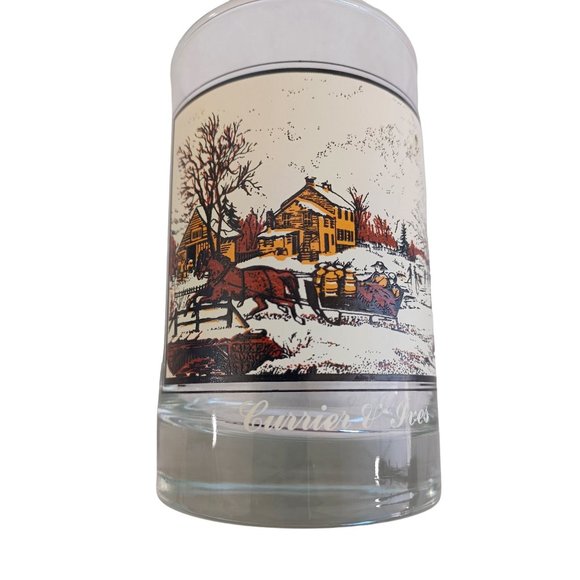 1980's Currier & Ives Winter Scene Bar Glass Heavy Bottom 4.75"x 3" Collectible - Picture 2 of 6